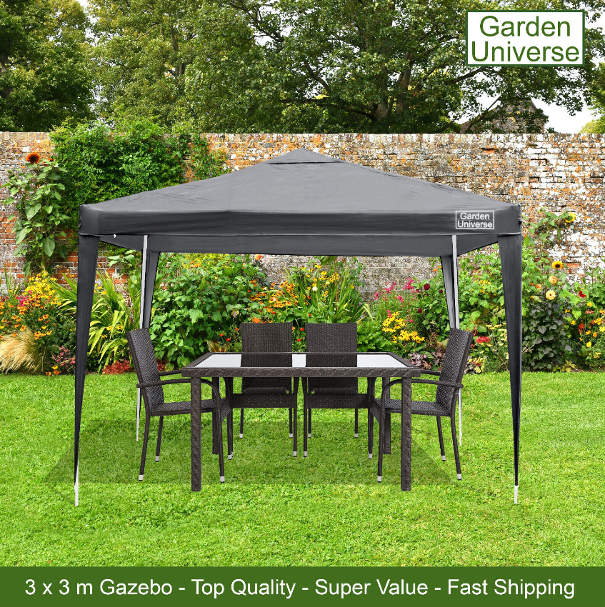 Gazebo Marquee Canopy Party Tent Grey 3 x 3m By Garden Universe Steel Frame